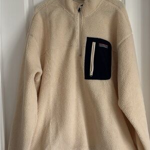 Castaway Cream Fleece Pullover with Black Accent